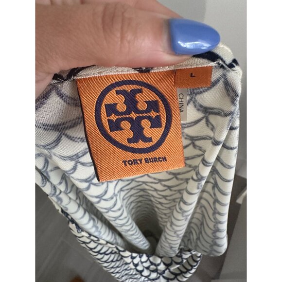 TORY BURCH Wave Print Smock Waist Dress Size Large - Picture 10 of 10
